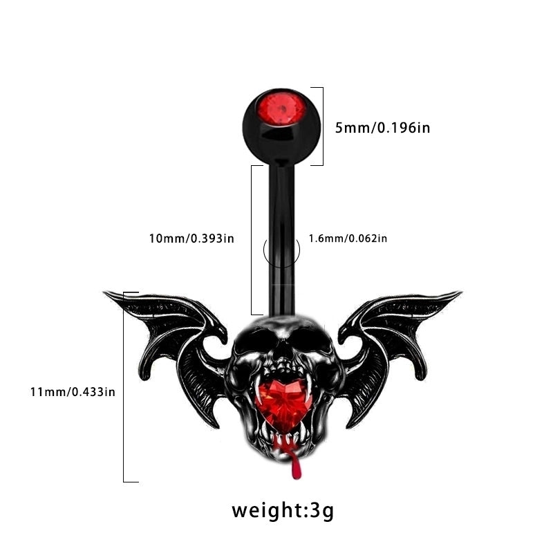 1 Piece Belly Rings Hip-Hop Funny Bat 316 Stainless Steel  Alloy Inlay Rhinestones
