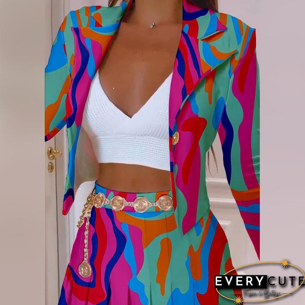 New Ladies Autumn Lapel Slim Crop Blazers Womens Elegant Long-Sleeve Cardigans