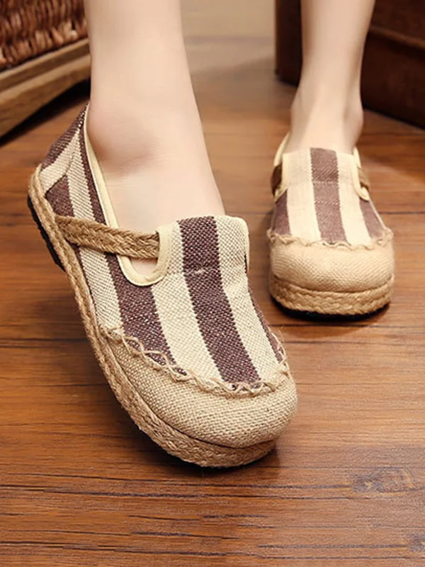 Striped Flat Shoes Casual Canvas Shoes