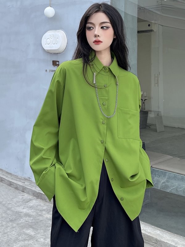 Urban Simple Loose Split-Joint Green Blouse