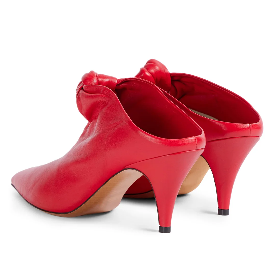 Red Vegan Leather Pointed Toe Kitten Heel Mules for an Elegant Outfit