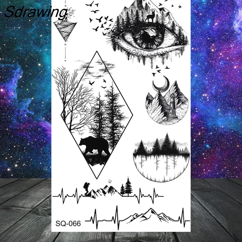 Sdrawing Stars Moon Sun Temporary Tattoos For Women Kids Girl Butterfly Feather Letters Fake Tattoo Neck Arm Hands Small Tatoos