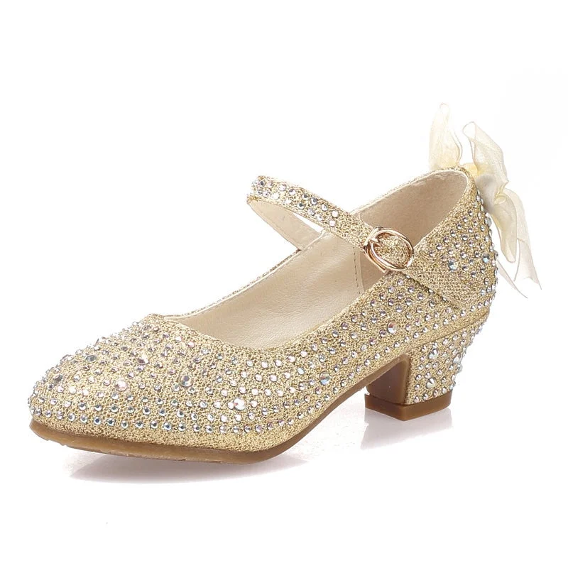 Lourdasperc Christmas Gift ULKNN Girls Leather Shoes For Kids Rhinestone Low Heel Princess Shoes Girls Sandals Autumn Spring Rubber Party For Children