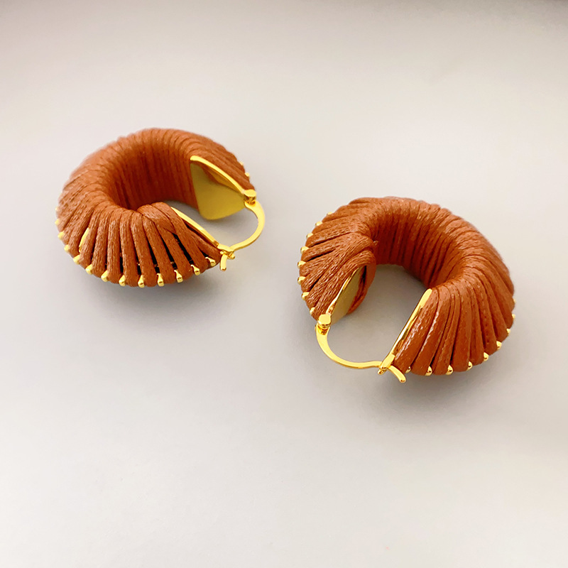 Fashion Vintage Cowhide Rope Stereo Wrap Earrings