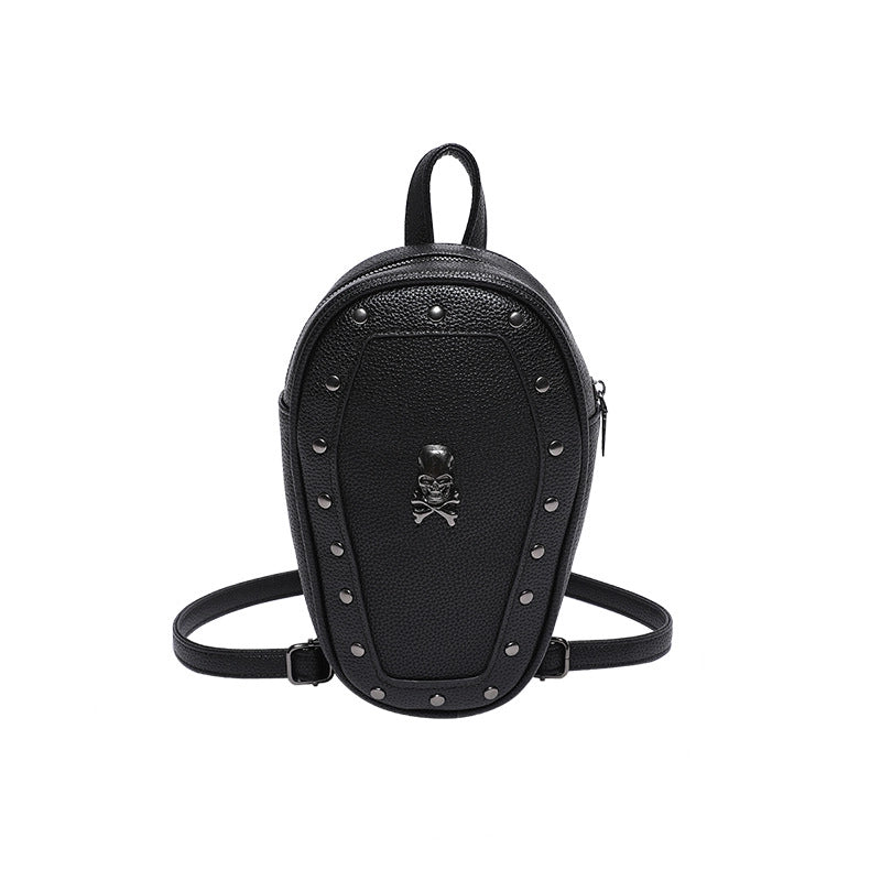 Halloween Women’s Medium Pu Leather Cross Skull Streetwear Oval Zipper Fashion Backpack