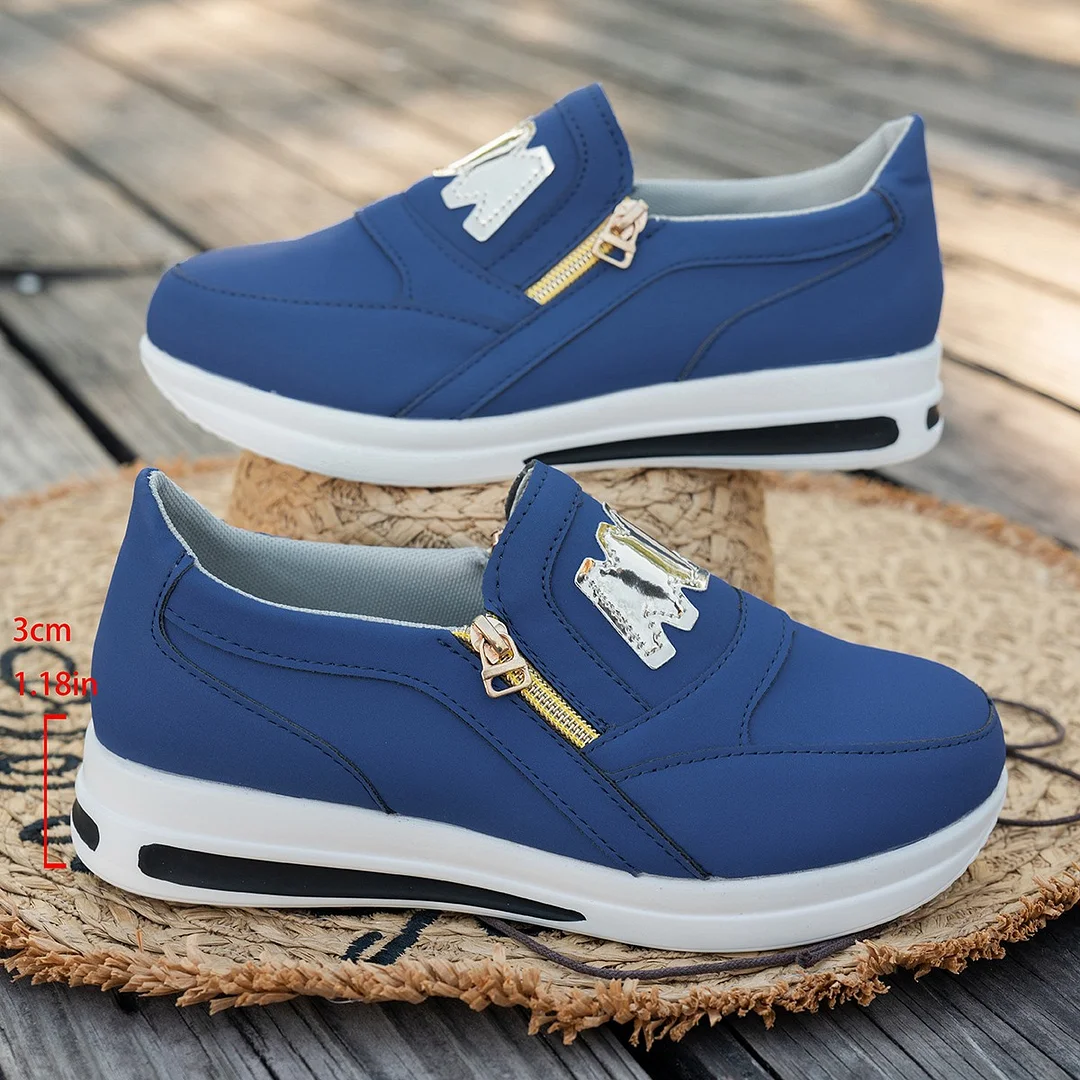 Yyvonne New Large-Size Sports Single Shoe Pine Cake Flat Side Zipper Color Casual Sports Shoes