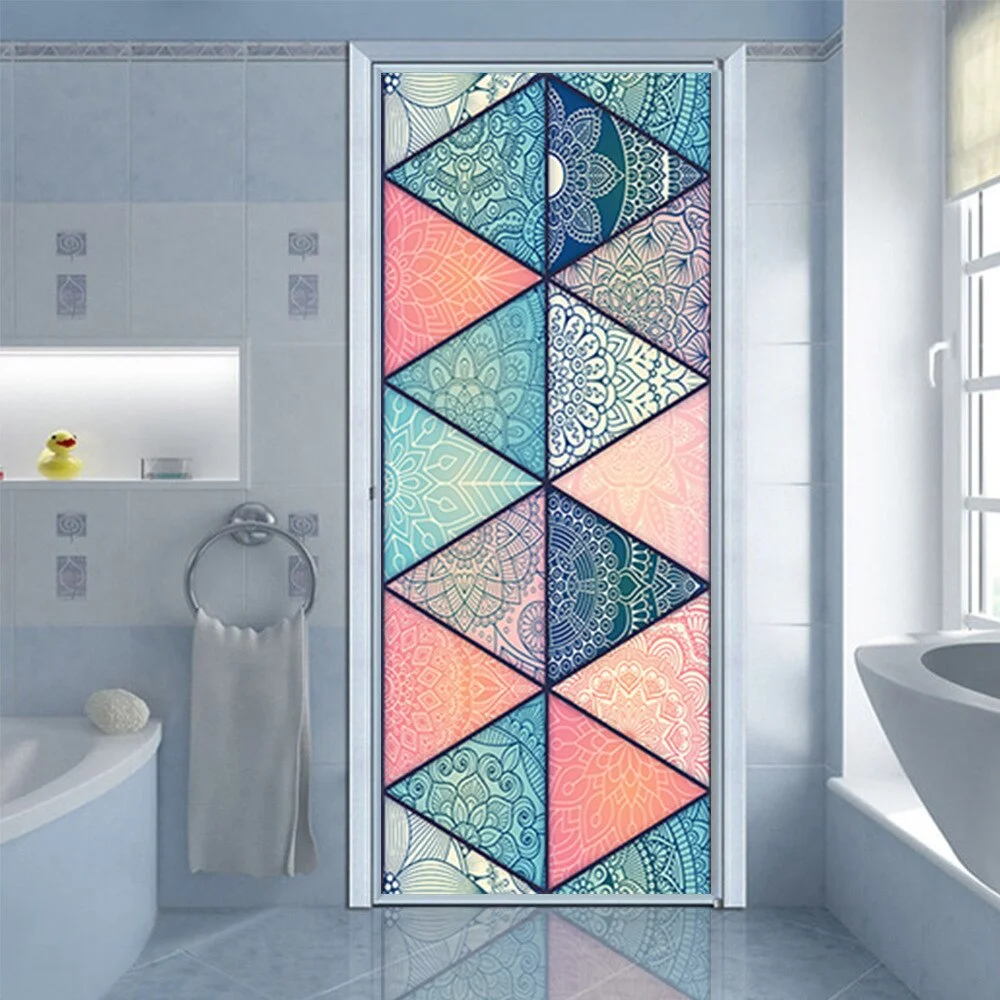 Athvotar 3D Mermaid Watercolor Scales Door Sticker Self Adhesive Wallpaper DIY Renovation Waterproof Poster Home Decor Decal