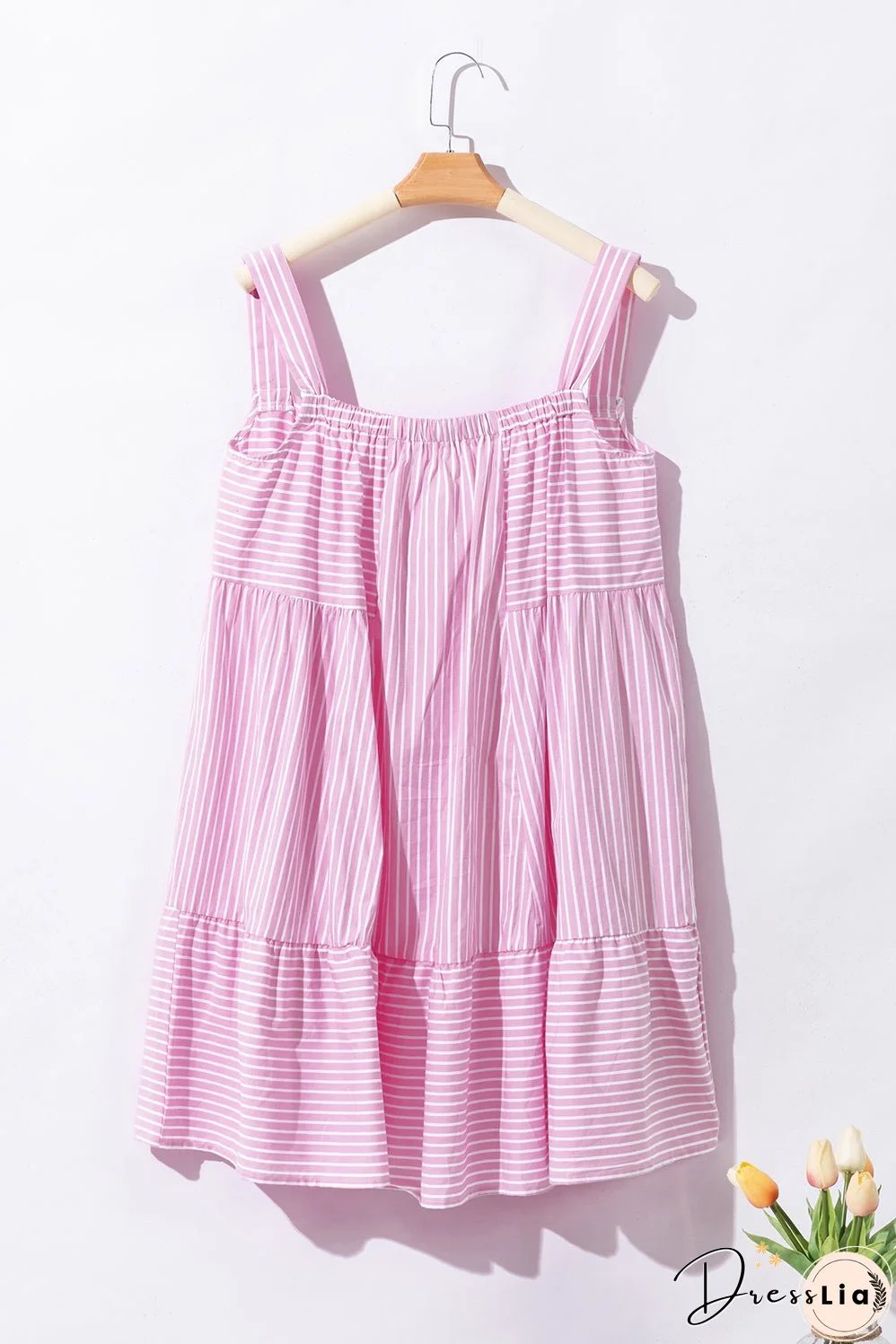 Pink Stripe Pinstriped Ruffled Hem Sleeveless Mini Flared Dress