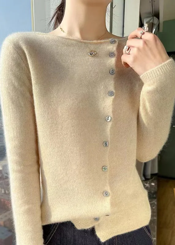 Simple Style Apricot O Neck Button Woolen Sweater Tops Fall