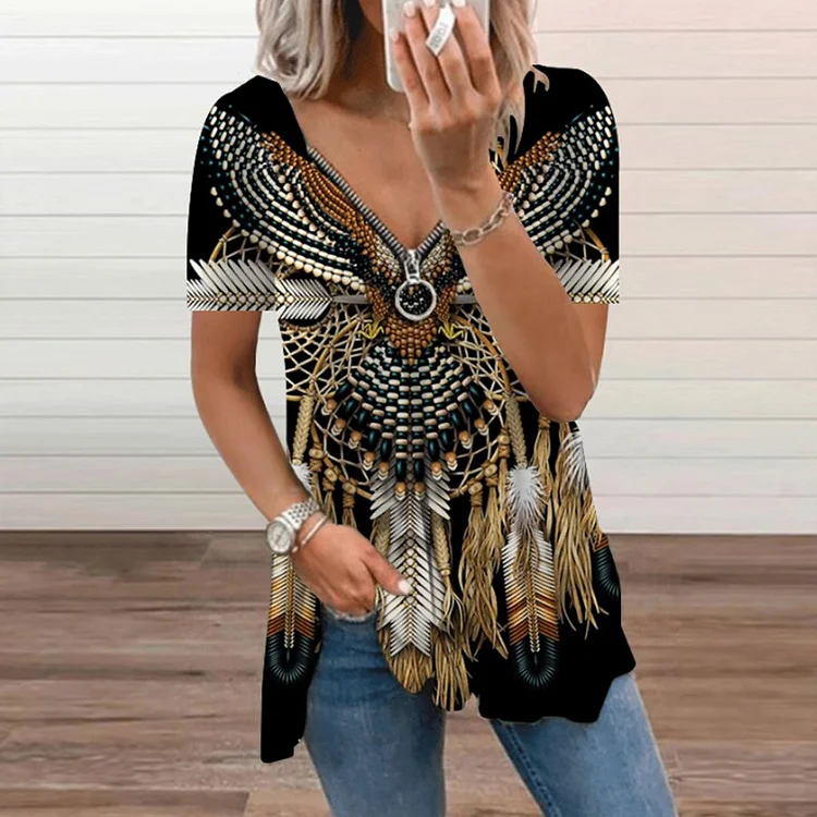 Women's Western Ethnic Vintage Print T-Shirt