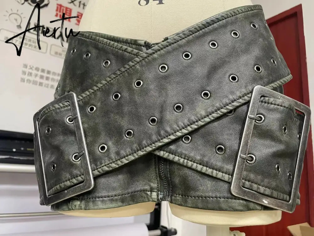 Women Y2K Sexy Mini Leather Skirt Dropped Low Waist PU Hot Skirt Aiertu
