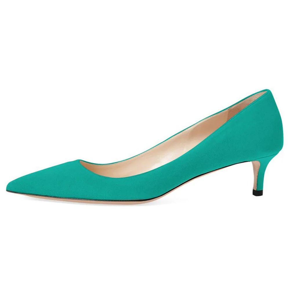 Women's Turquoise Vegan Suede Shoes Pointed Toe Kitten Heels