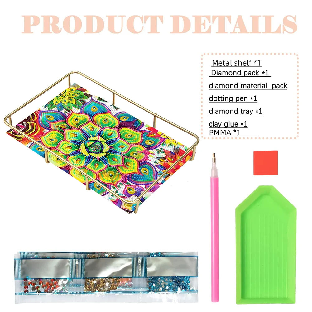 DIY Mandala Pattern Acrylic Special Shaped 5D Diamond Painting Tray Art Craft Decor(28*19*5cm)