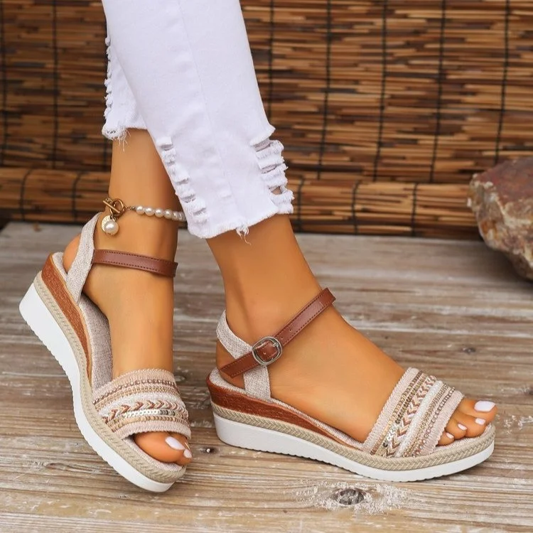 Breakj Breakj Flash Slope And Thick-Soled Sandals 2025 Summer New Simple And Comfortable Fashion Buckle High Heels