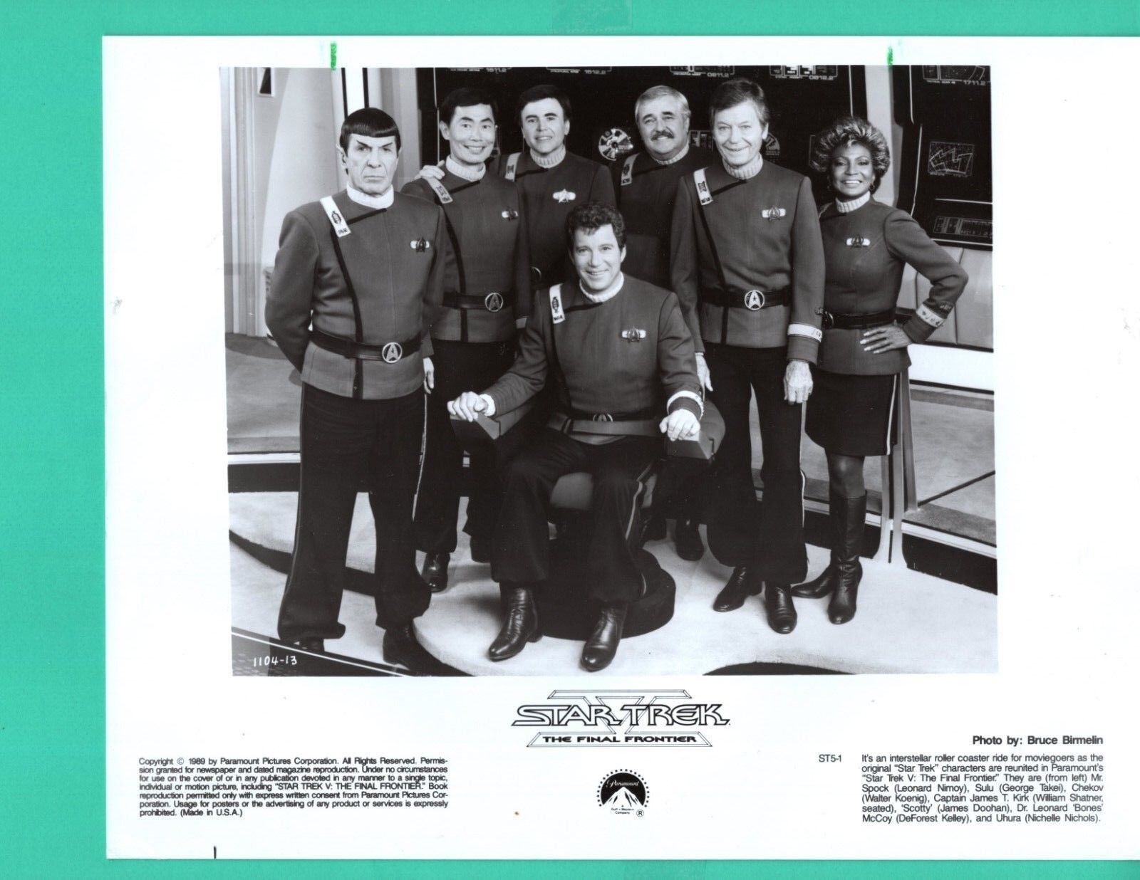 STAR TREK V The Final Frontier 1989 Enterprise Crew News Press Promo Photo Poster painting 8x10