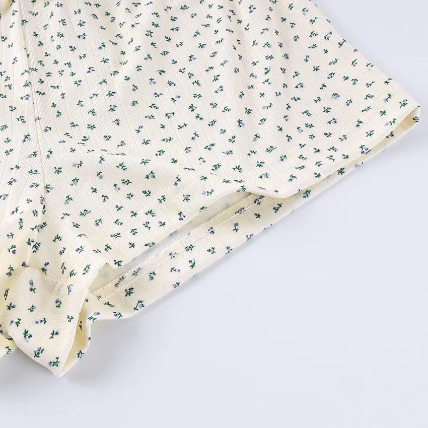 Ditsy Floral Ribbed Long Sleeve & Shorts Matching Loungewear Set