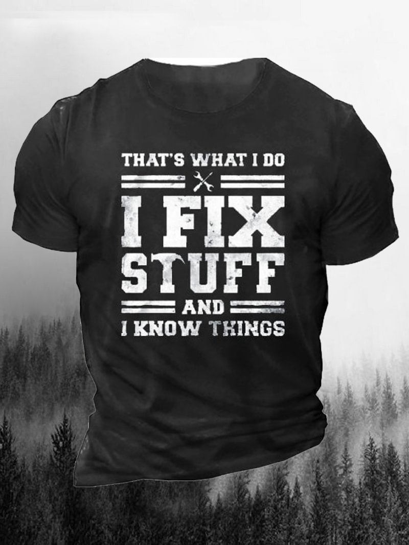 I Fix Stuff Letters Printed Short Sleeve T-Shirt in  mildstyles