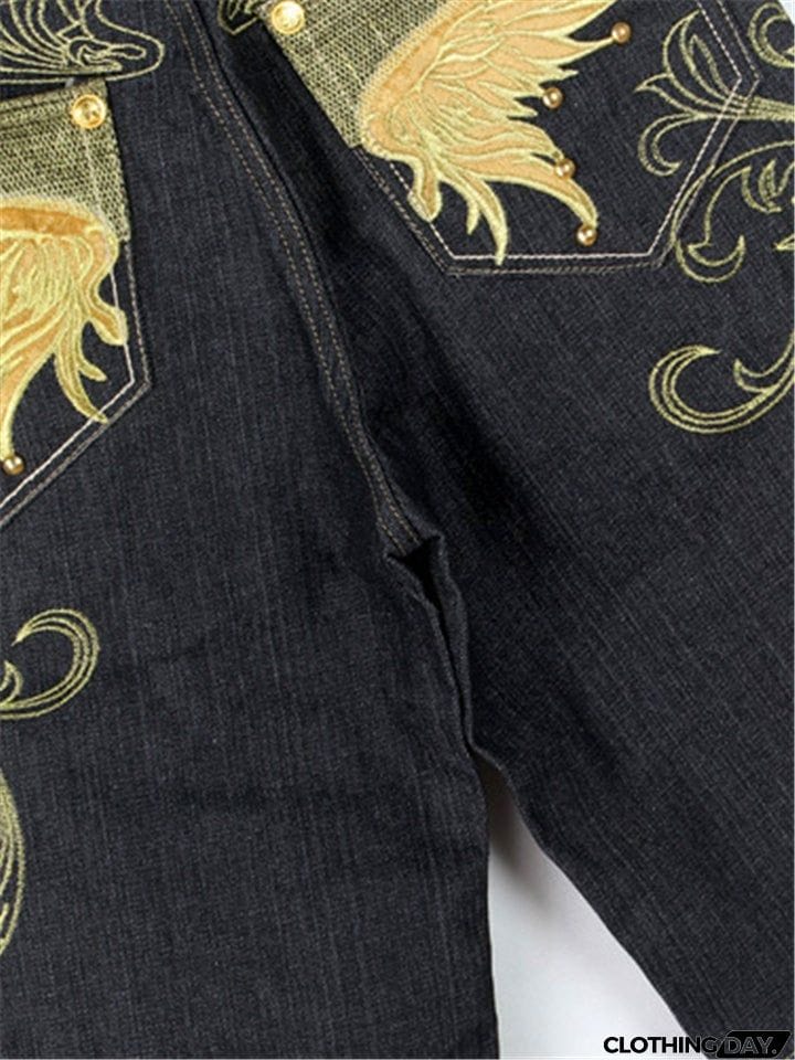 Trendy Street Style Loose Embroidered Comfy Cropped Pants For Men