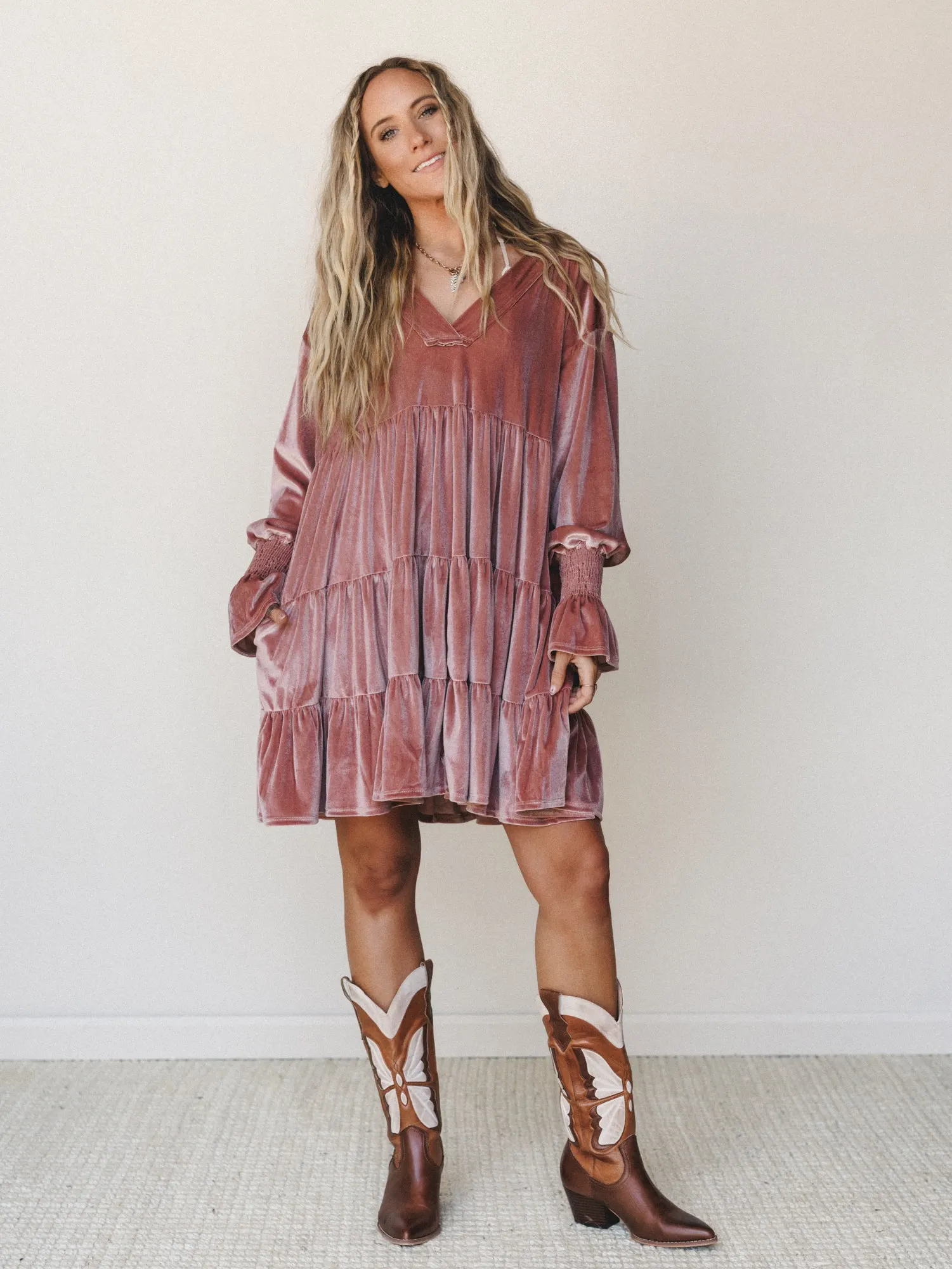 The Nest Maddie Velvet Dress - Dusty Mauve