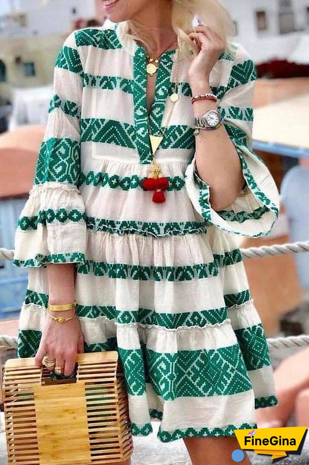 Sweet Geometric Print Baggy Dress