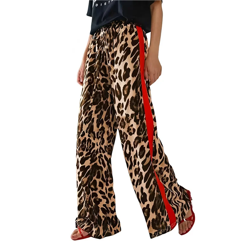 Athvotar Athvotar Spring And Autumn Women's Net Red With The Same Leopard Print Splicing Temperament Loose-Legged Trousers