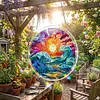 (18.5cm)DIY Acrylic Jigsaw Puzzle Window Hanging with Hanging Chain DIY Stained Glass Decoration Round Window Puzzle Decor for DIY Craft Project (Stained Glass Sea Wave)