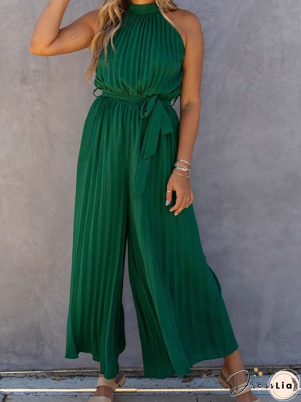 Emerald Green Pleated Jumpsuit