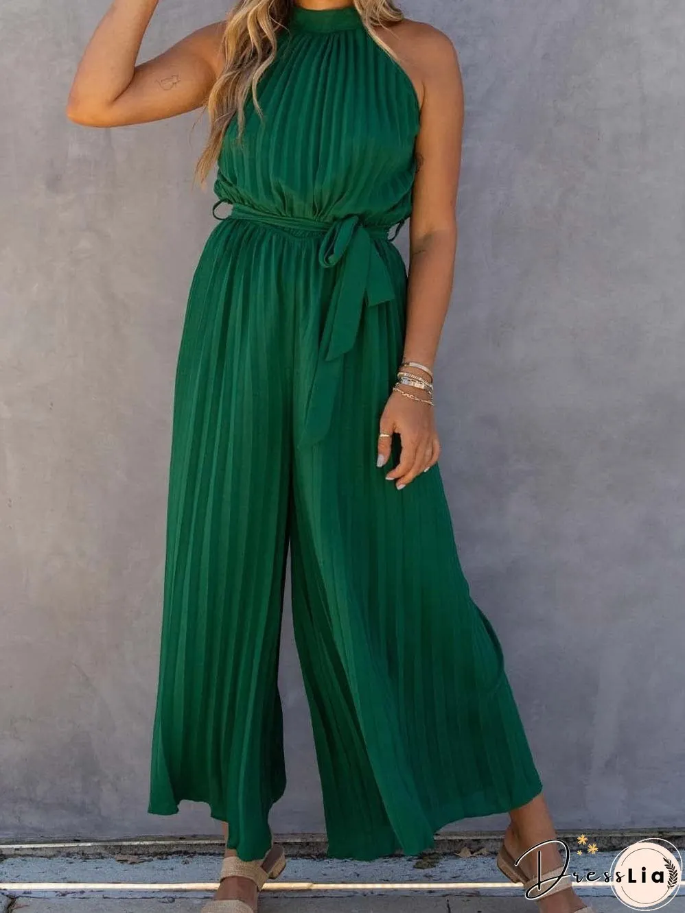 Emerald Green Pleated Jumpsuit