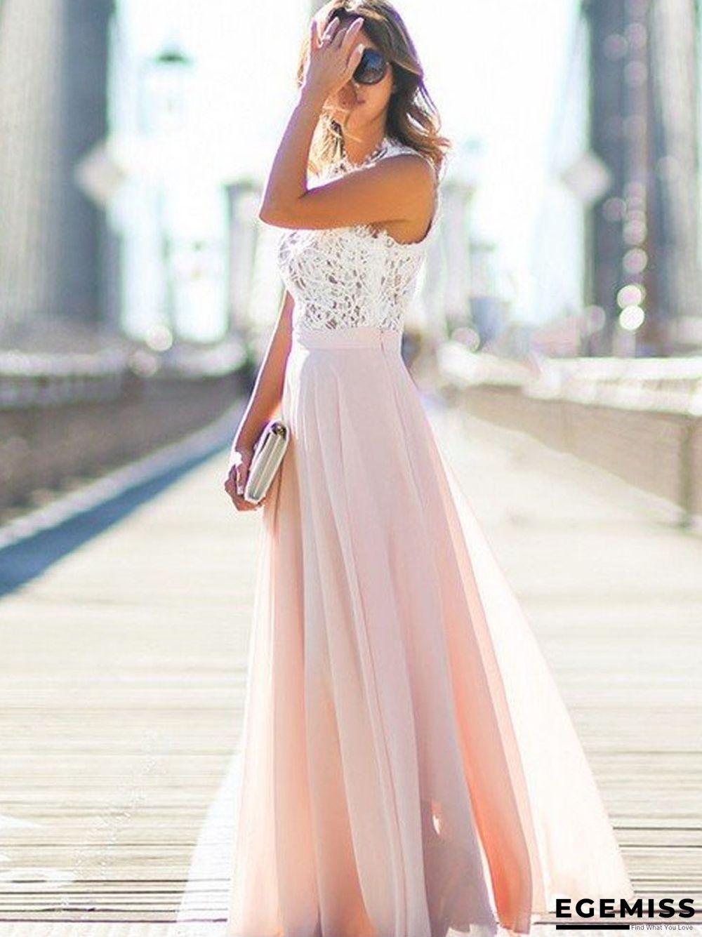 Lace Stitched Chiffon Extra Long Dress | EGEMISS