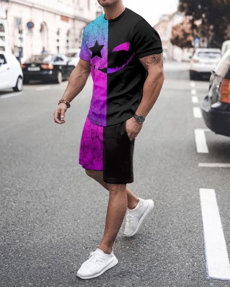 Men's Split-joint Devil Floral Shorts Suit