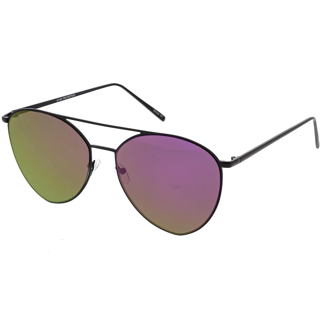 Oversize Thin Metal Aviator glasses Double Crossbar Mirrored Flat Lens 62mm