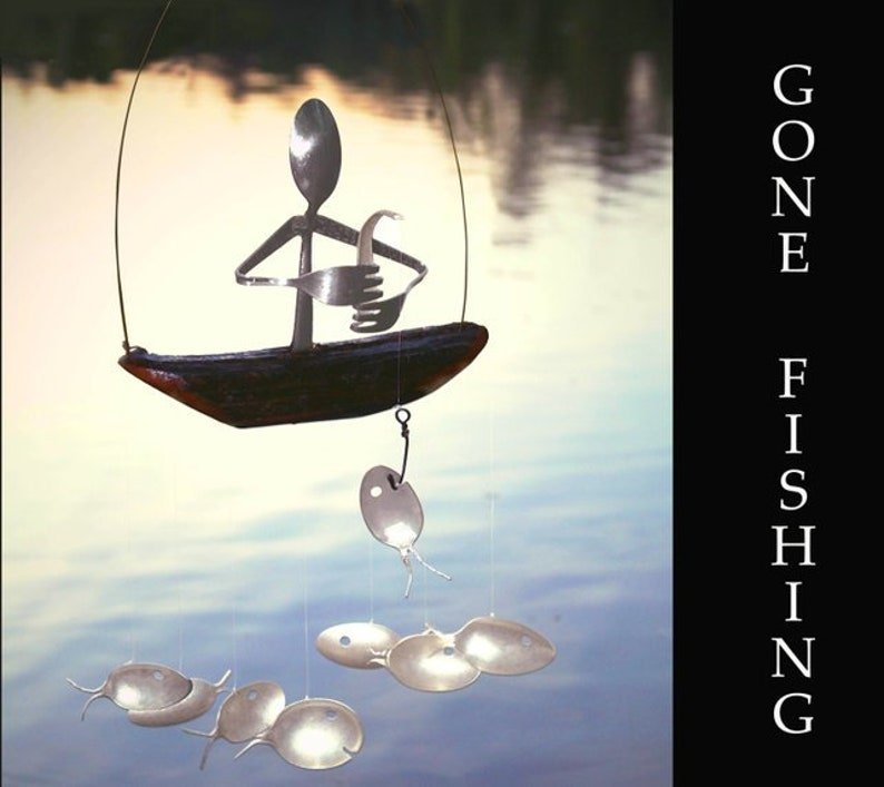 Fisherman And Spoon Fish Wind Chime  Holiday Garden Art image 0