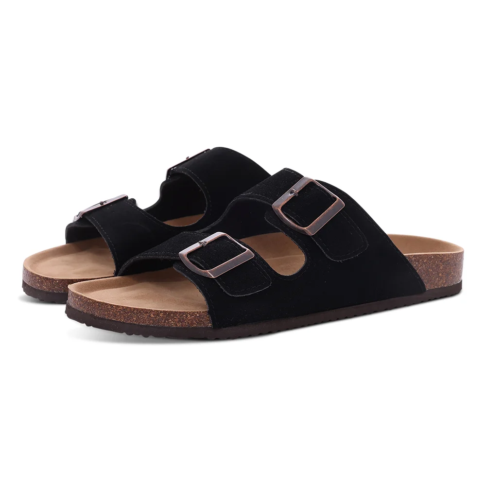 Unisex Classic Soft Thick Sole Cork Sandals Double Buckle Summer Beach Slippers