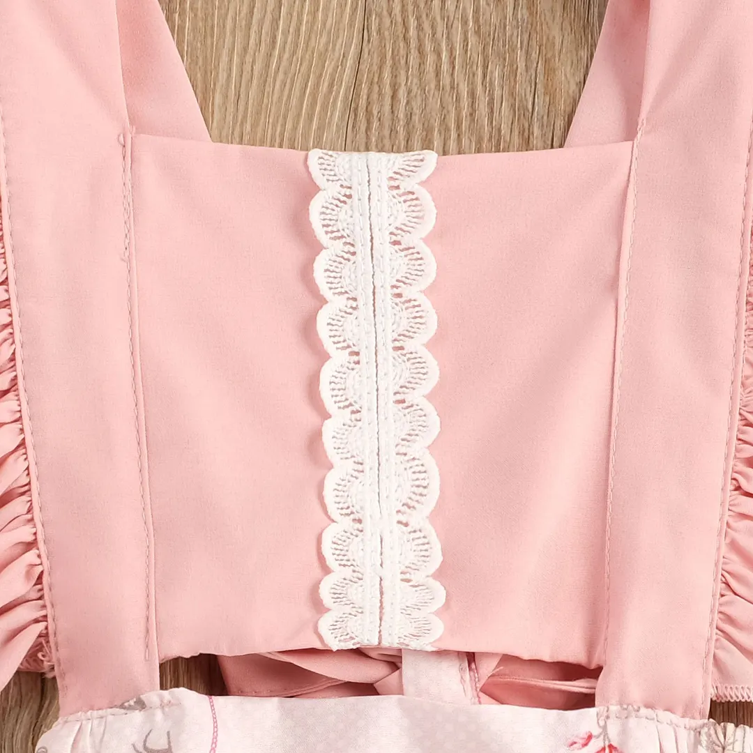 Infant Newborn Baby Girl Romper, Floral Jumpsuit, High Waist Hollow Flower Printed Summer Ruffle Fly Sleeve Side Pocket Clothes