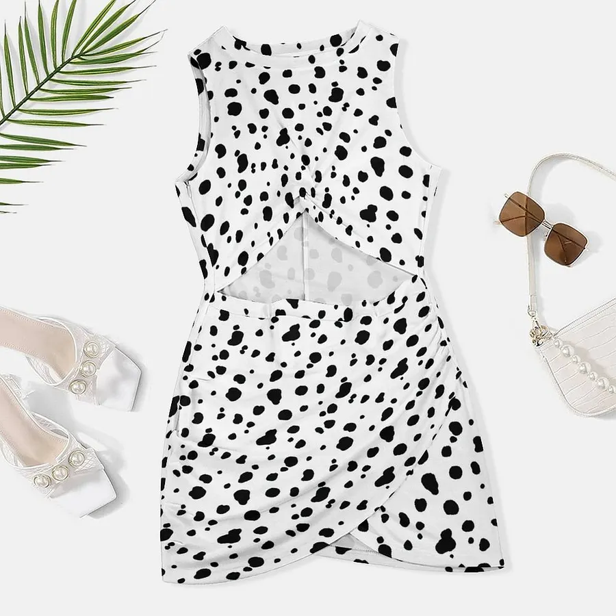 dalmatian bodycon dress Women's Black Dalmatian Print Satin Halterneck Back Cut Out Shift Dress