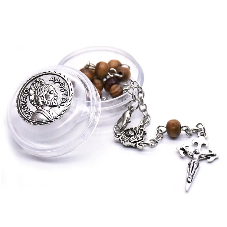 Olivenorma 6mm Wooden Bead Rosary Cross Bracelet