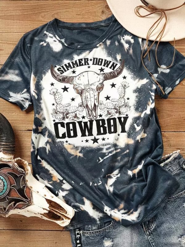 Simmer Down Cowboy Skull Steer T-Shirt
