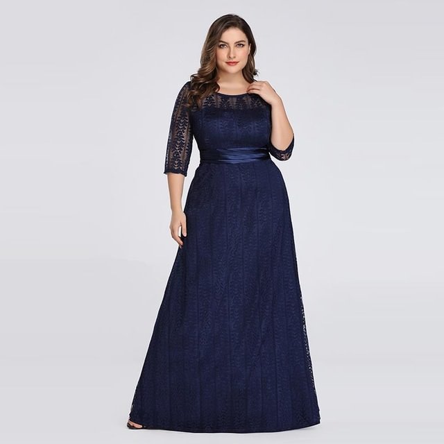 Elegant Half Sleeve Lace Plus Size Long Evening Dress