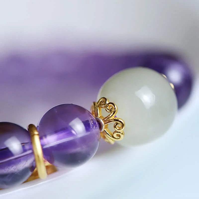 Natural Amethyst Crystal Hetian Jade Healing Charm Bracelet
