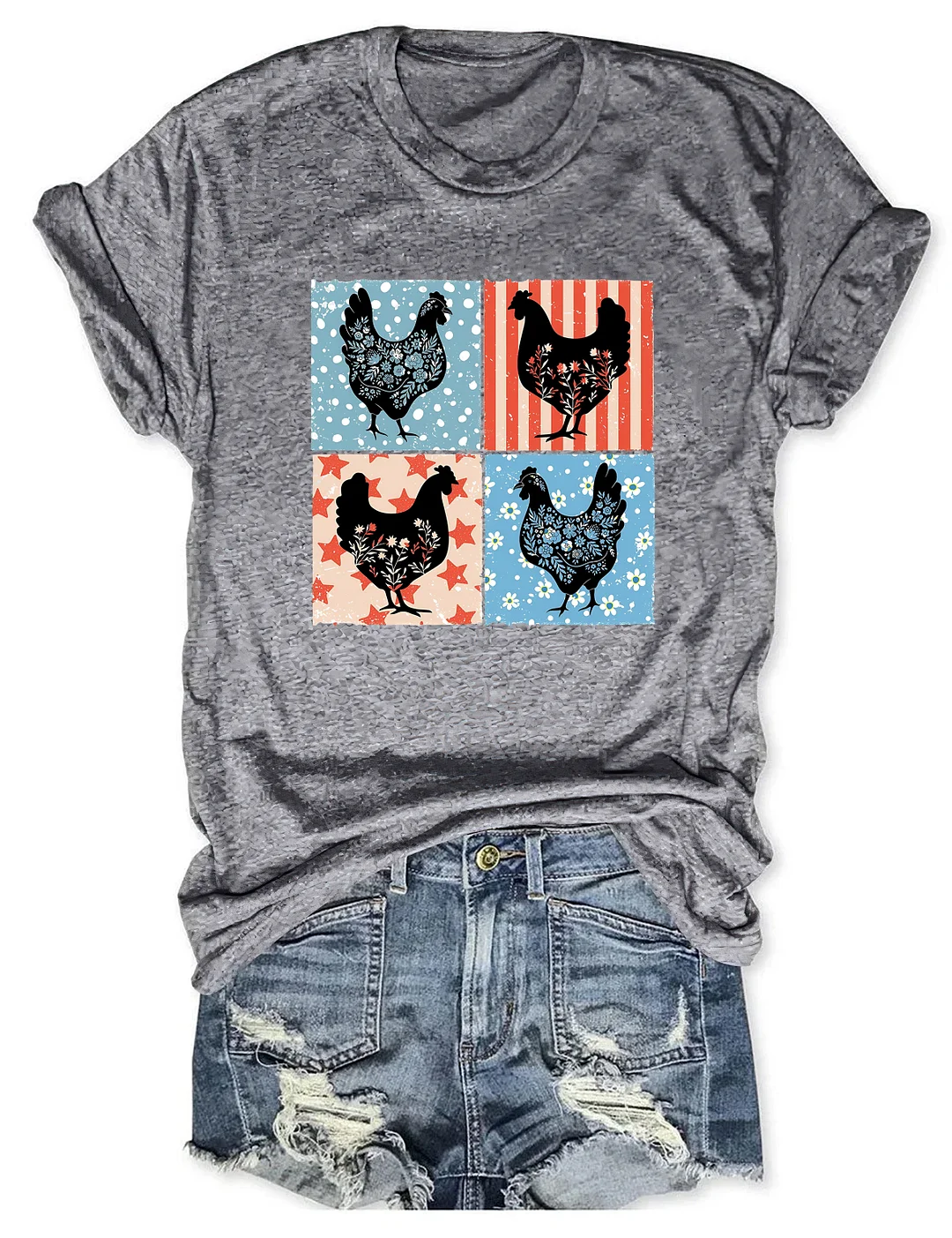 Patriotic Floral Chicken T-shirt