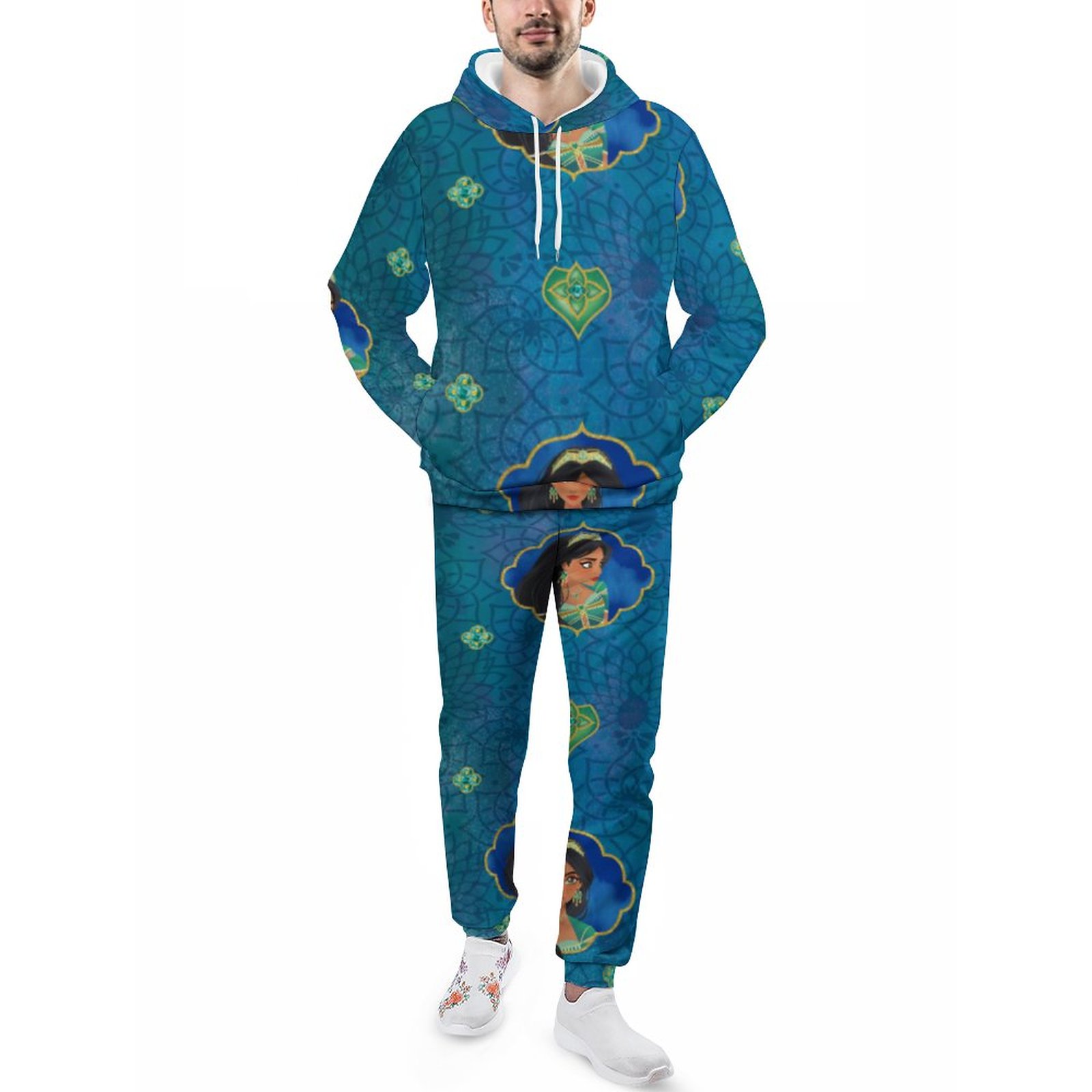 Aladdin Jewelled Character Blue Art Men's Tracksuit 2 Piece Hoodie Sweatsuit Sets Guys Casual Jogging Athletic Suits
