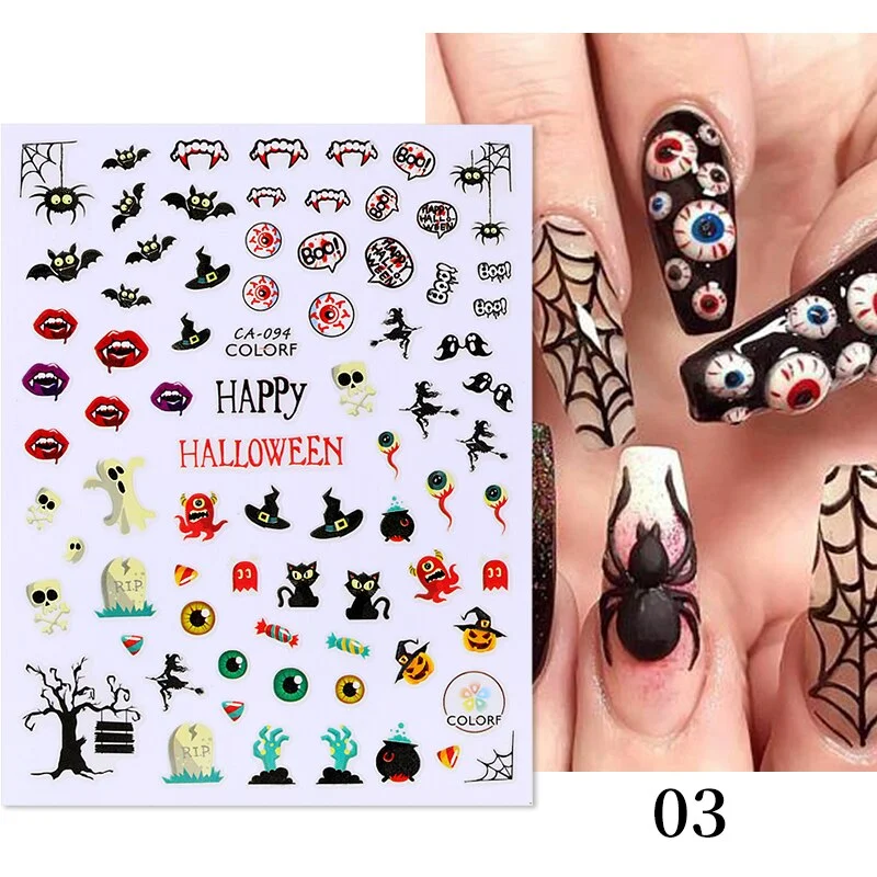 3D Christmas Nail Art Decoration Stickers Halloween Pumpkin Skull Geometry Snowflake Winter Design Slider Nail Foils Manicures-Nail Inspo