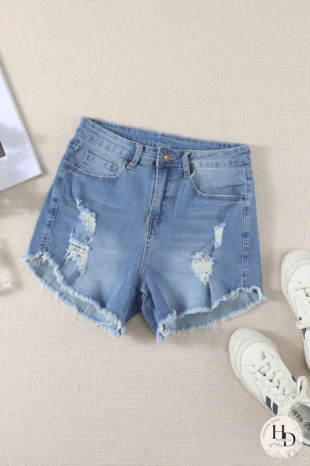 Women's High-Waisted Distressed Denim Shorts
