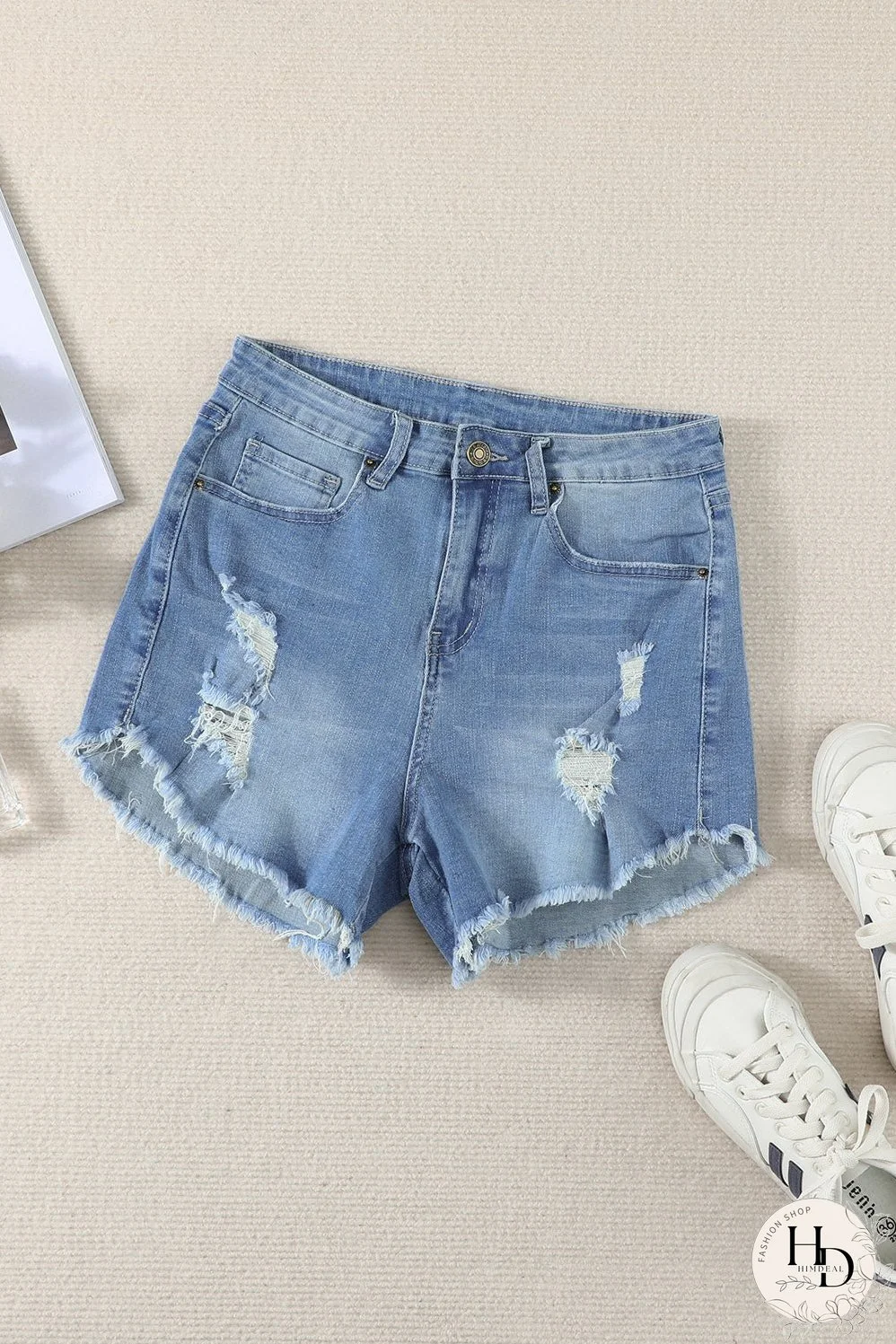 Women's High-Waisted Distressed Denim Shorts