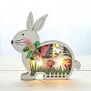 D&eacute;coration de P&acirc;ques lapin en bois avec lumi&egrave;re LED