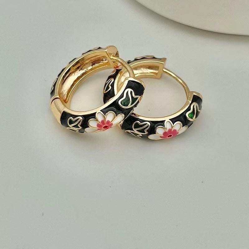1 Pair Elegant Flower Enamel Copper Earrings