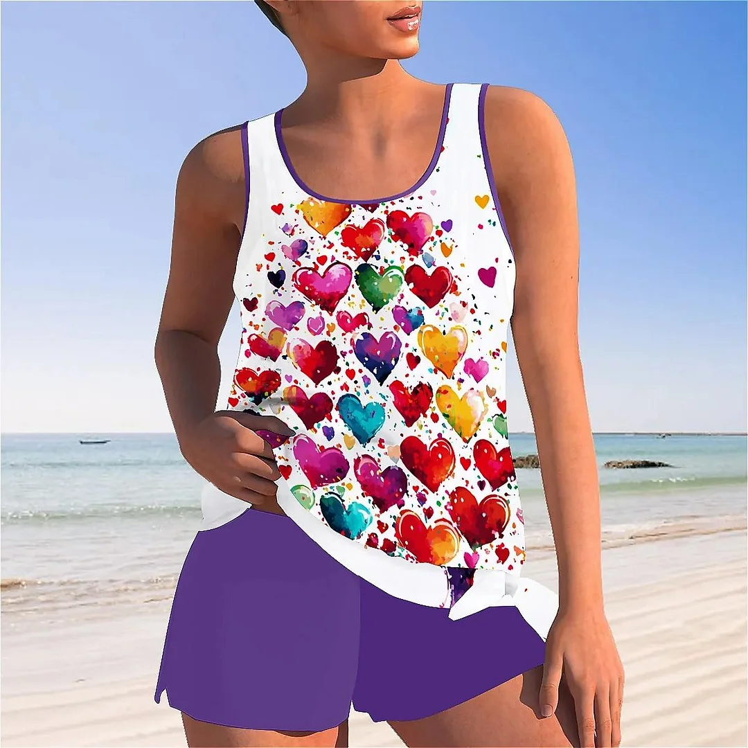 Bowknot Heart,Love,Valentine's Day Mid Waisted Tankini Set - Plus Size Available