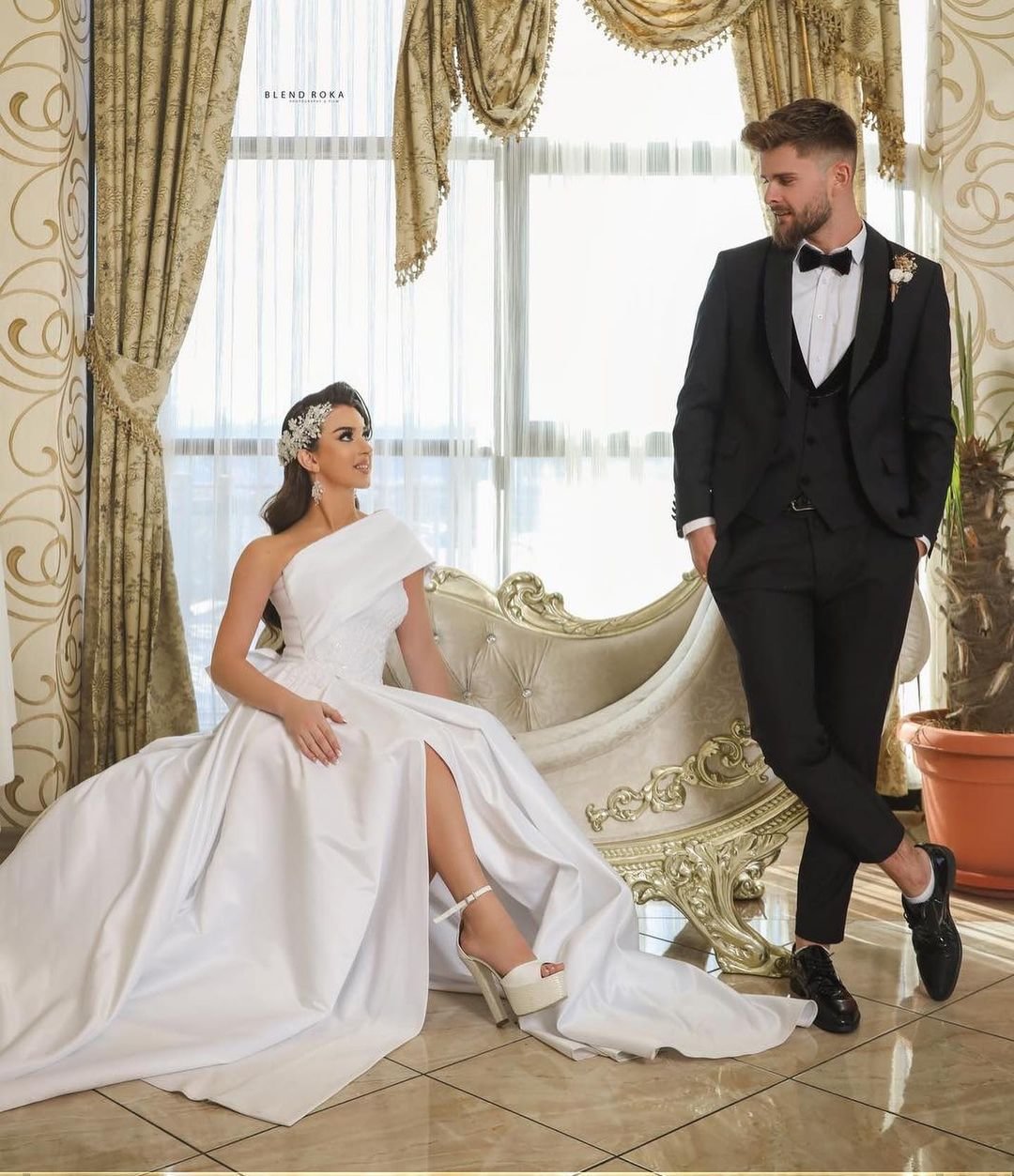 Gorgeous Column Satin One Shoulder Sleeveless White Wedding Dress With Beading Split Train