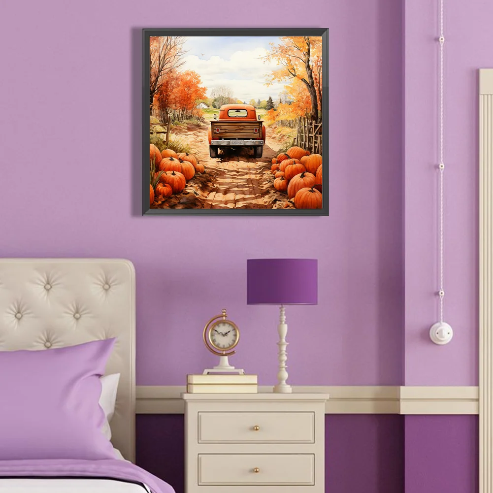 Diamond Painting - Full Round Drill - Autumn Pumpkin Classic Car(Canvas|40*40cm)