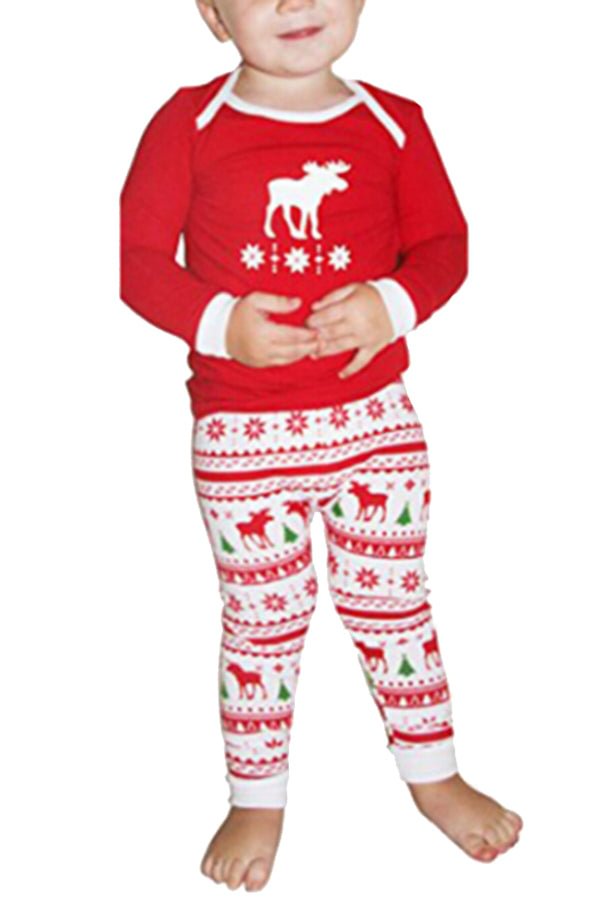 Boys Reindeer Printed Family Christmas Pajama Set Watermelon Red-elleschic